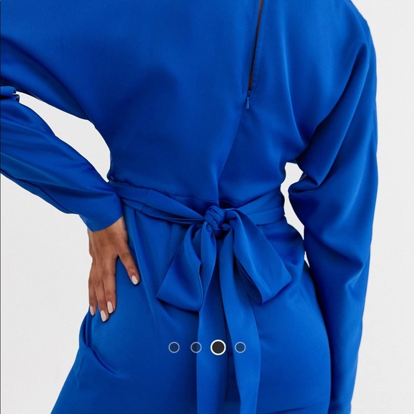 ASOS Design Satin Blue Wrap Waist Batwing Sleeves - Picture 3 of 6